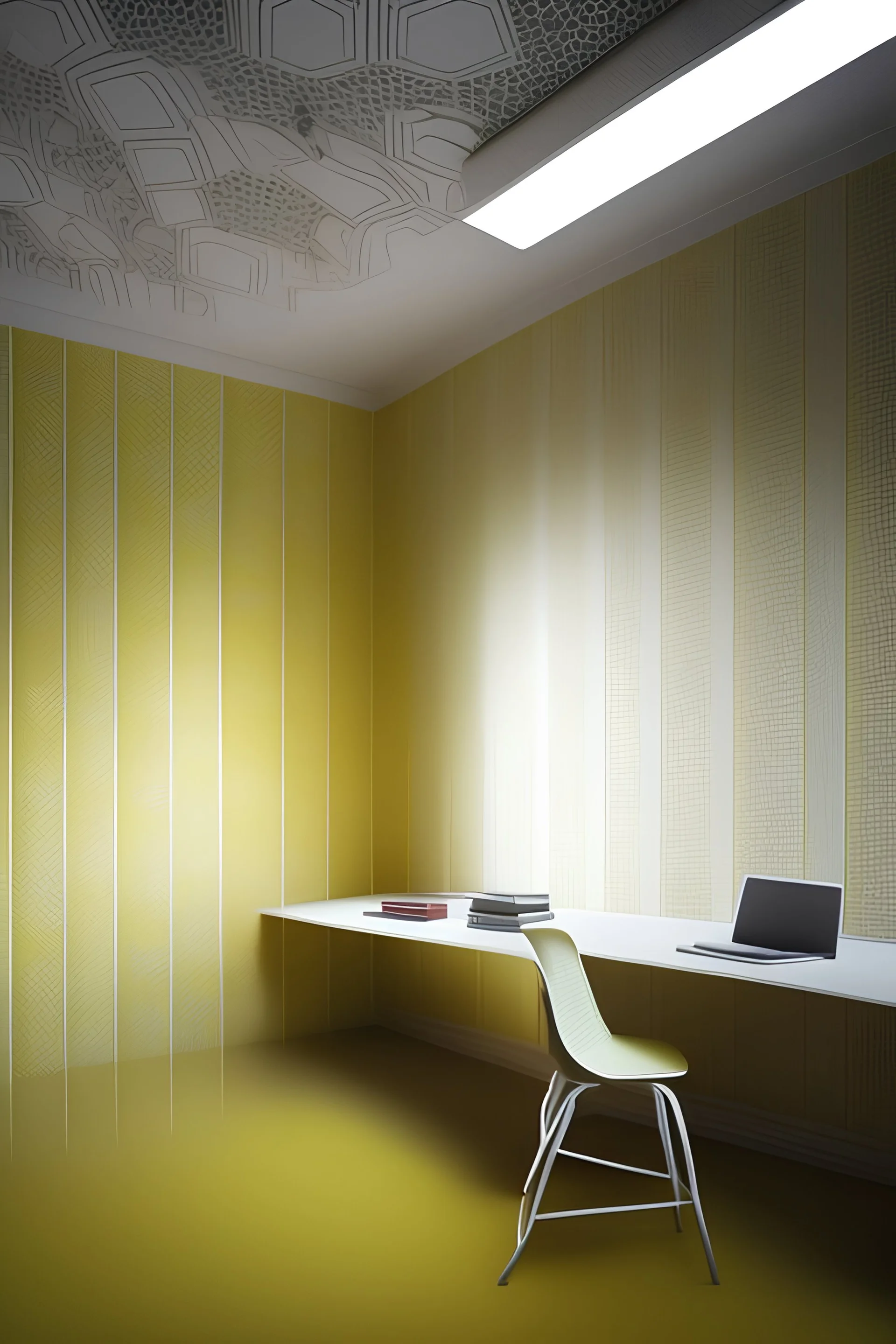 a non-linear space. all rooms appear uniform and share superficial features such as yellowed wallpaper, damp carpet, and inconsistently placed fluorescent lighting.