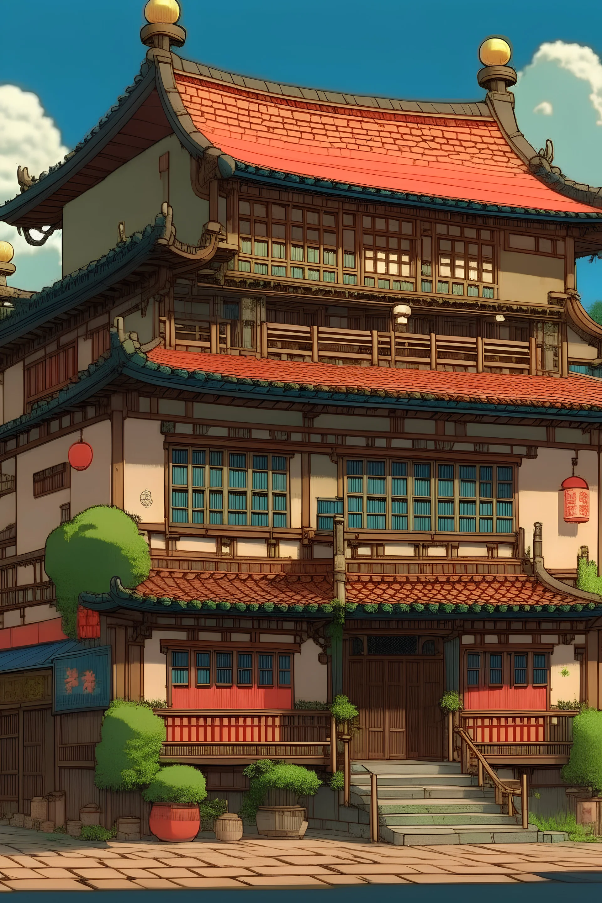 a chinese house, ghibli style