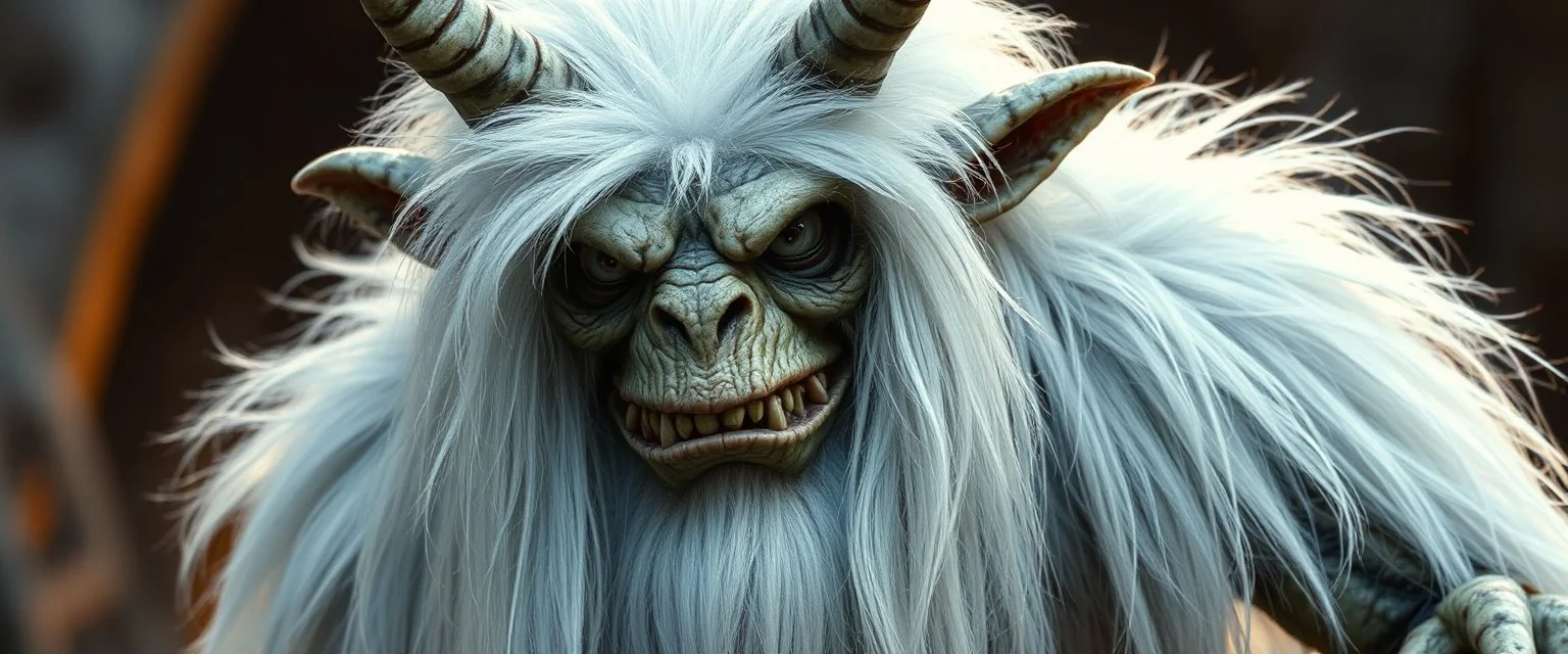 what sauron actually looks like as a uruk gremlin with long fluffy white fur