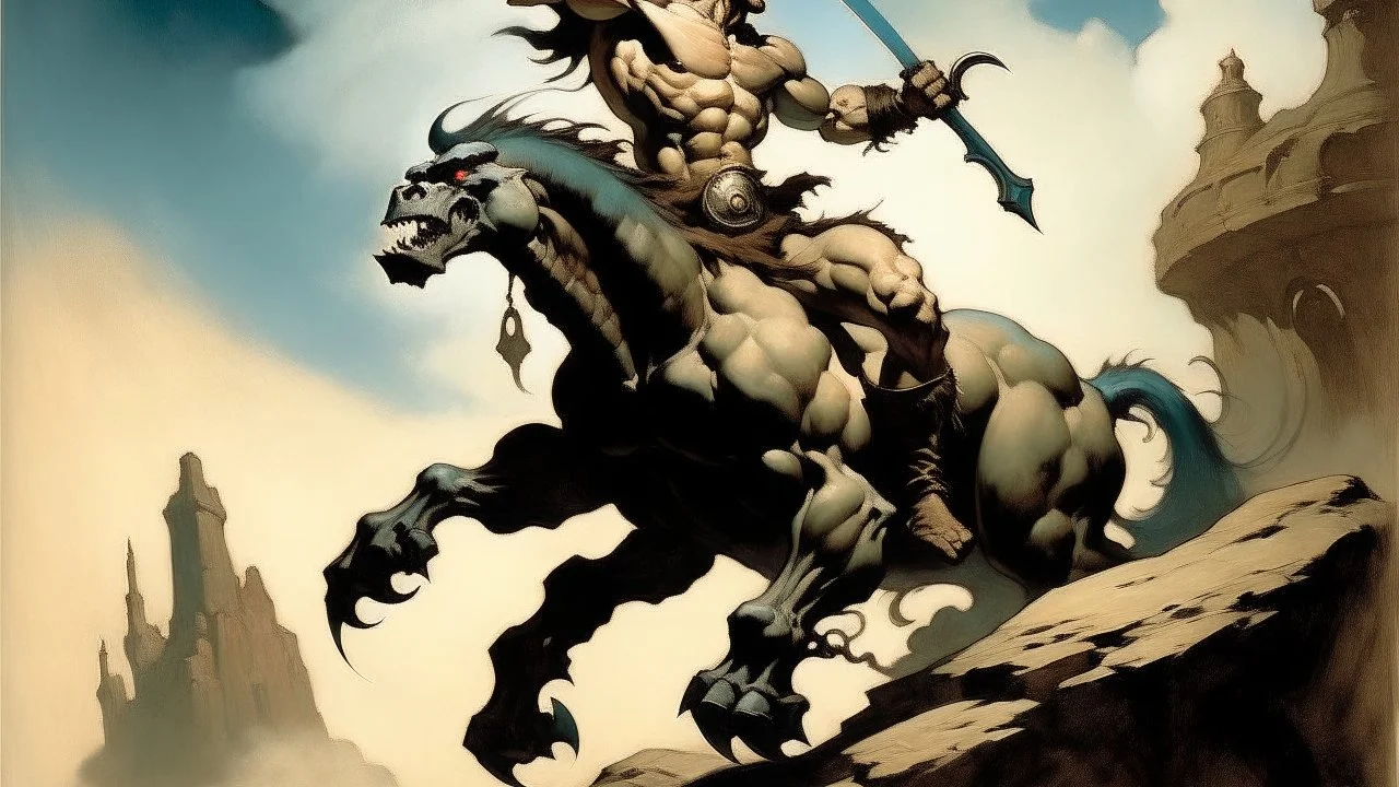 CREATE AN IMAGE based on the work of Frank Frazetta