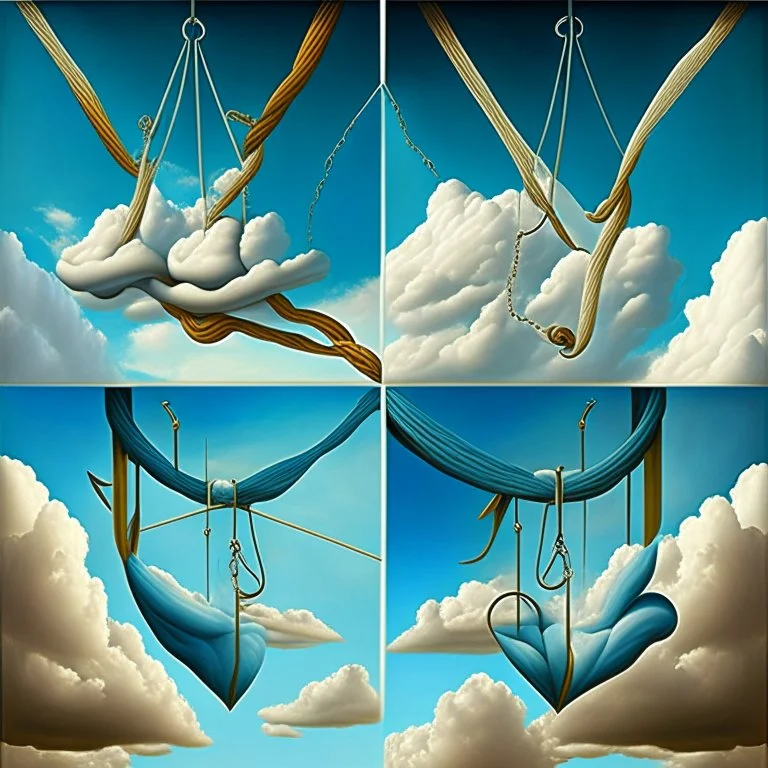 surreal art, four corners of the sky held up by hooks