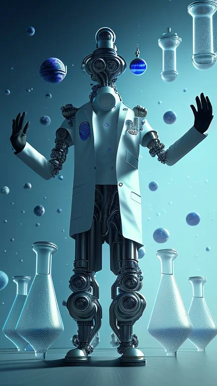 Nikola Tesla, detailed and intricate calligraphy ink painting of a "cyborg Mad Scientist" holding beakers, outer space Background cosmic fractals, dystopian, concept art, unreal engine 5, god rays, ray tracing, RTX, lumen lighting, ultra detail, volumetric lighting, 3d, finely drawn, high definition, high resolution. award-winning: professional portrait: atmospheric: commanding: fantastical: clarity: 16k: ultra quality: striking: brilliance: stunning colors: amazing depth: masterfully crafted