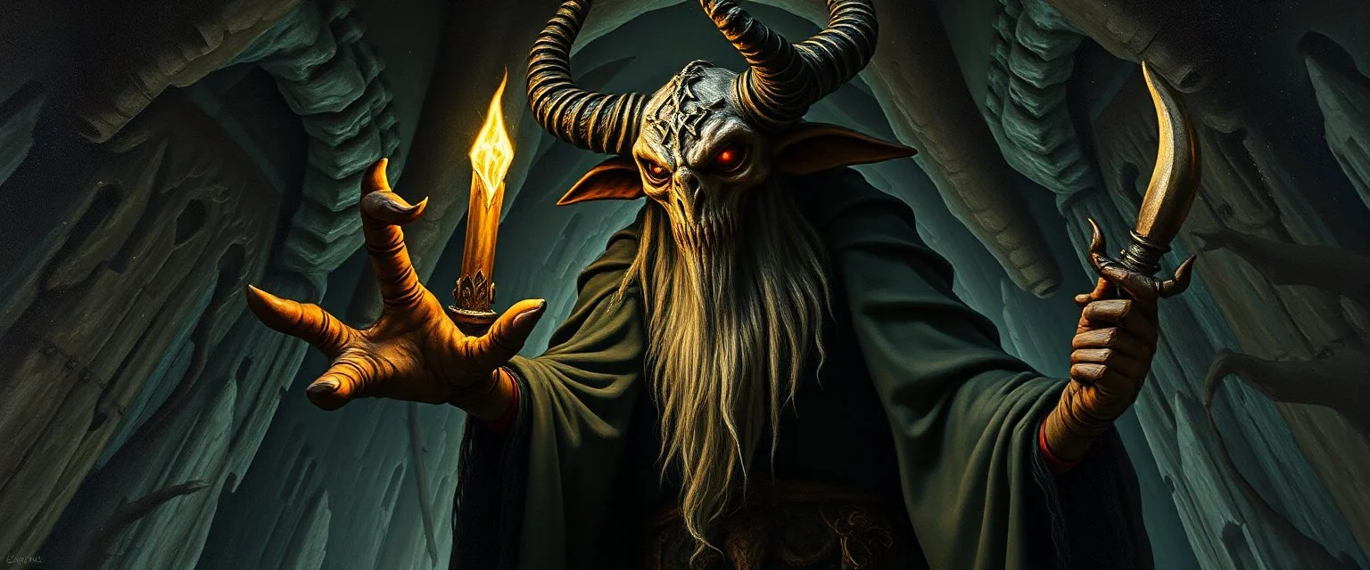 pin hole cam, master oil painting by Rembrandt, d&d monster mind flawyer goth dark elf drider beholder eye tyrant and lich in ice hall