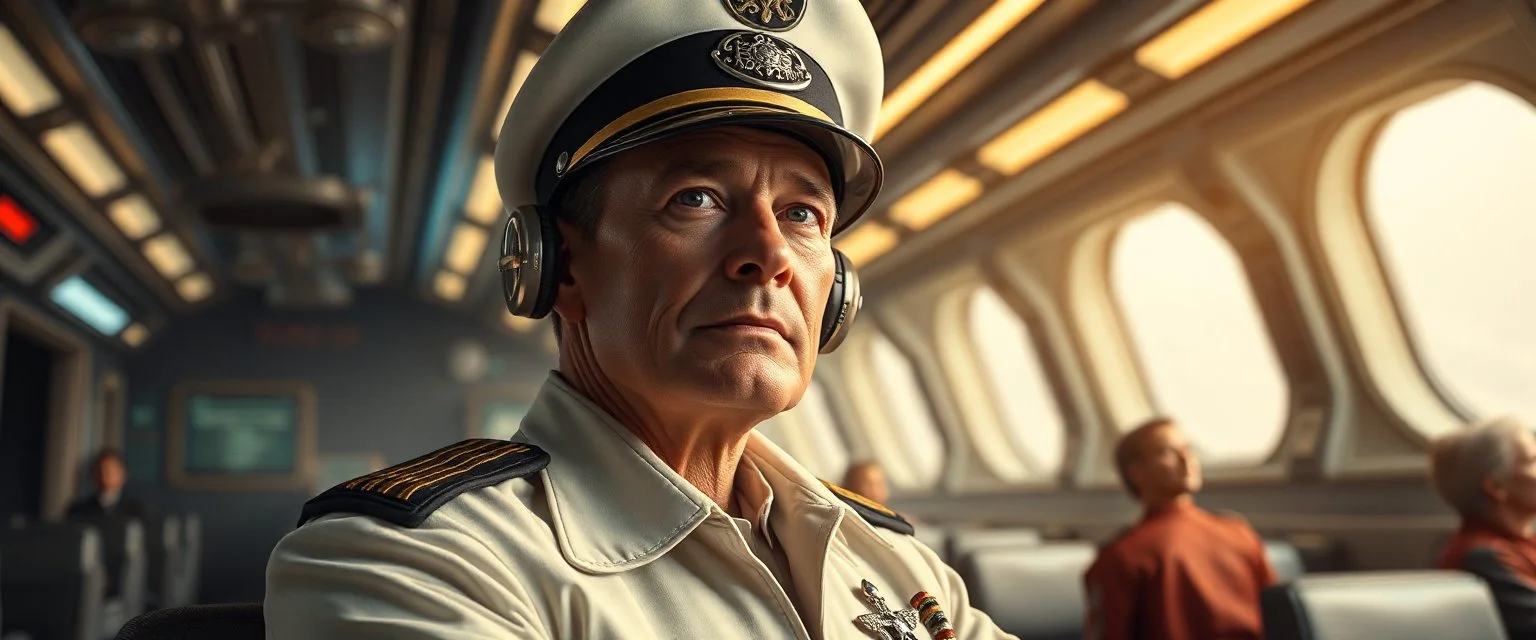 portrait of captain, in air ship waiting hall, in future dynasty