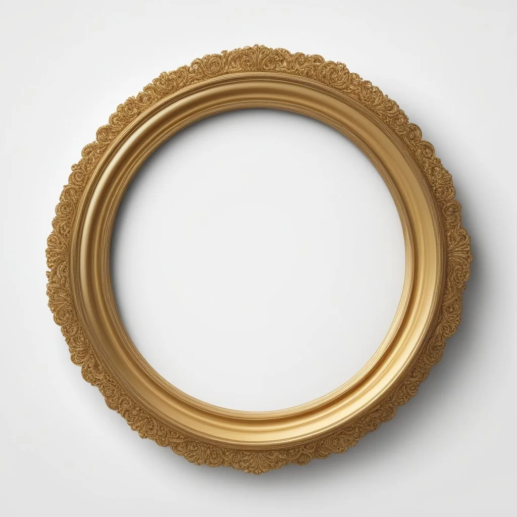 A round simple golden frame on a white background