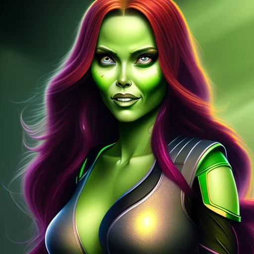 portrait of a beautiful busty gamora with green eyes by Sandro Botticelli style