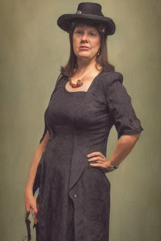 Portrait lady, full body shot, full-color long shot Style of David Burroughs Mattingly