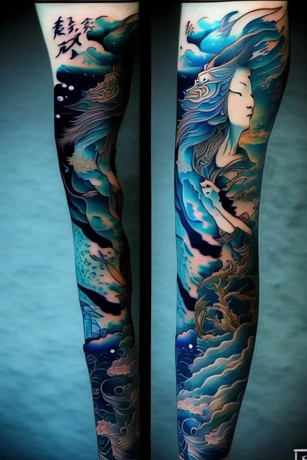 Tattoo sleeve zodiac sign aquarius ukiyo-e