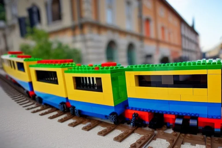 Lego Train pass in lego Italian city