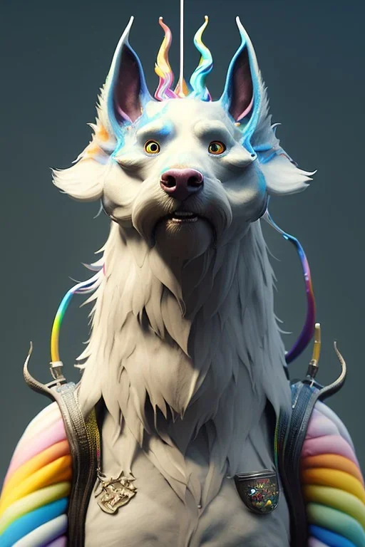 award winning portrait of a male anthropomorphic rainbow dog long black hair. character design by cory loftis, fenghua zhong, ryohei hase, ismail inceoglu and ruan jia. unreal engine 5, artistic lighting, highly detailed, photorealistic, fantasy