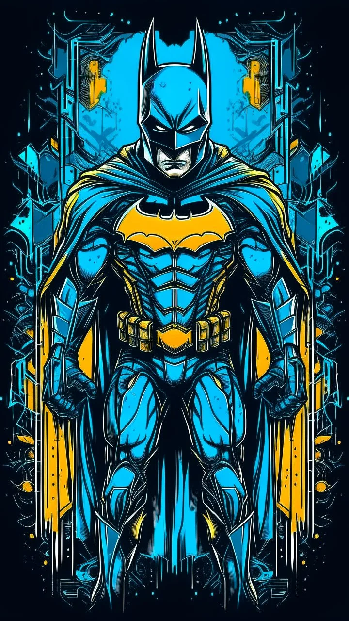 illustration for t-shirt design of Batman, vector illustration, optimize for bold lines, vibrant colors suitable for printing, centered, isolated, illustration, vibrant. Full body