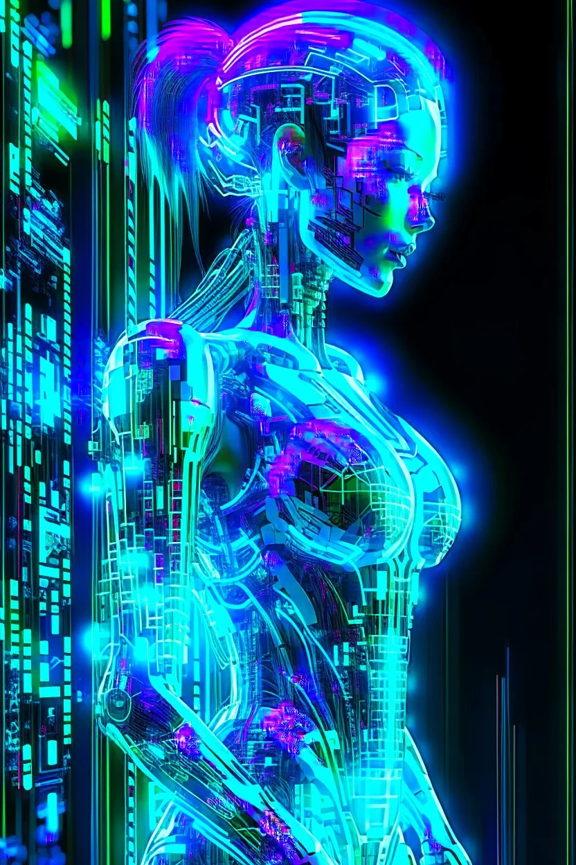 (masterpiece, best quality, highres:1.2), (intricate and beautiful:1.2), (detailed light:1.2), (colorful, front angle), up close futuristic matrix hologram , it's in the form of a 3D statue, emerged in the air, part of the hologram is a stunning anime female, dynamic action pose, emo, goth and dark theme, tight red dress(abstract art gallery background:1.3), (cinematic), ultra realistic kawai, mysterious look