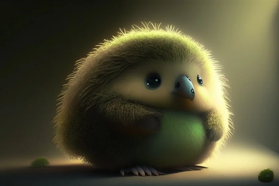 cute kiwi with thick fur, trending on artstation, light and shadows, dramatic