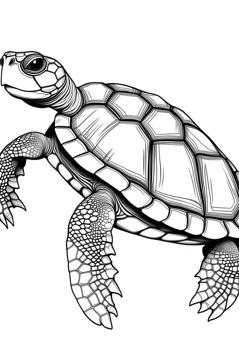Outline art, no shading, turtle full body, cartoon style, black and white, low detail, --ar 9:11