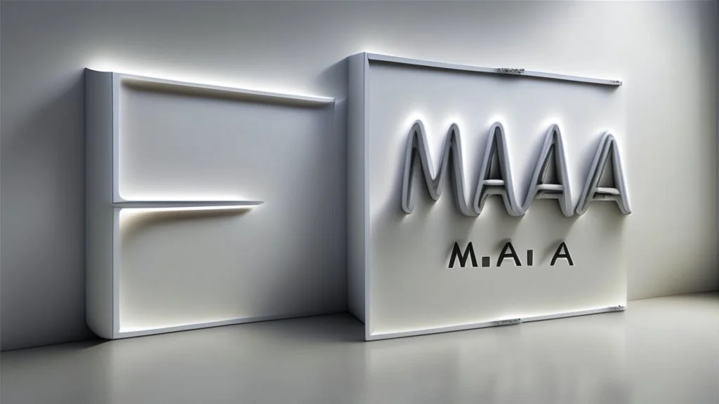 futuristic, realistic, maia signs on milky white board