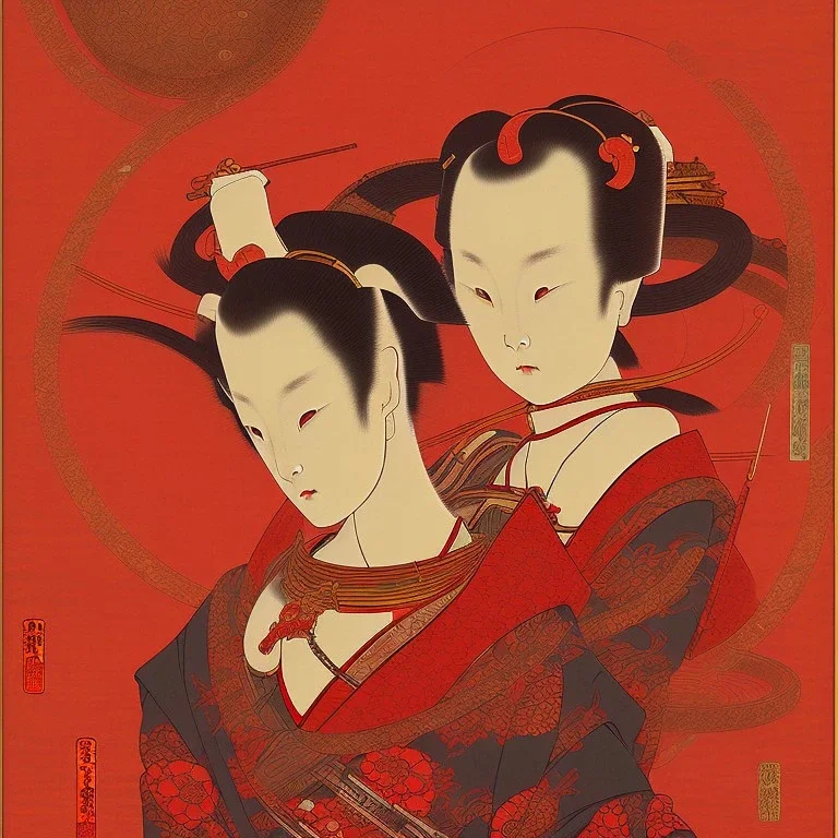  Ukiyo-e style, red sun