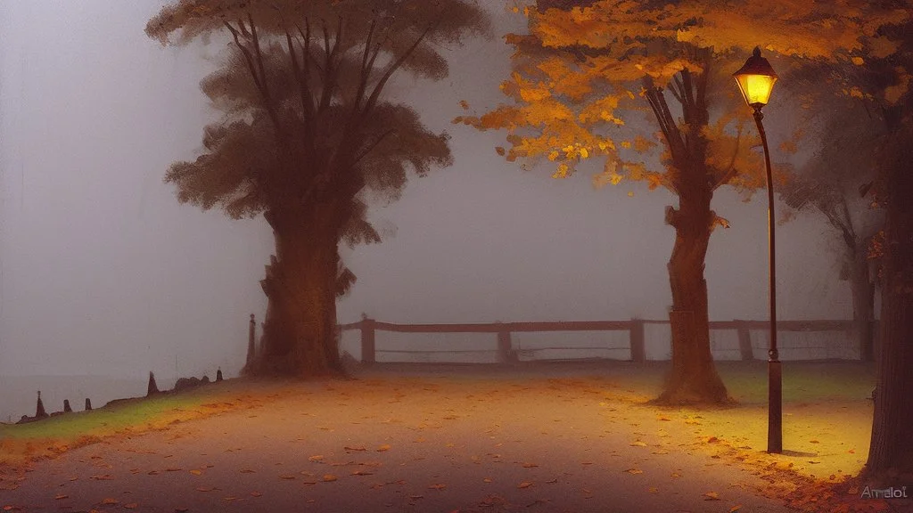 fall tree under Streetlight by Andrea del sarto