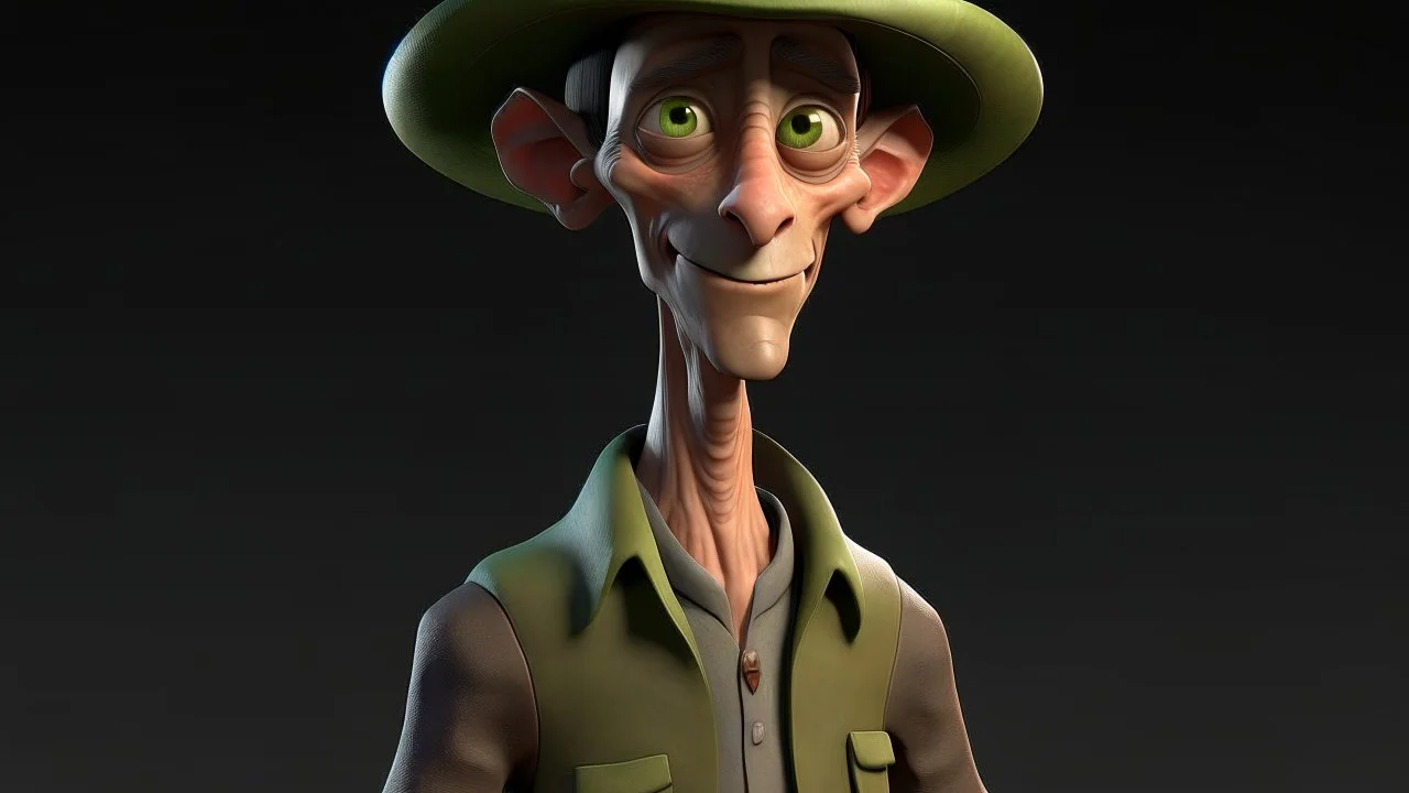 A friendly, human-looking alien. Male or non-gender wearing slightly odd clothes and a hat. Medium build.