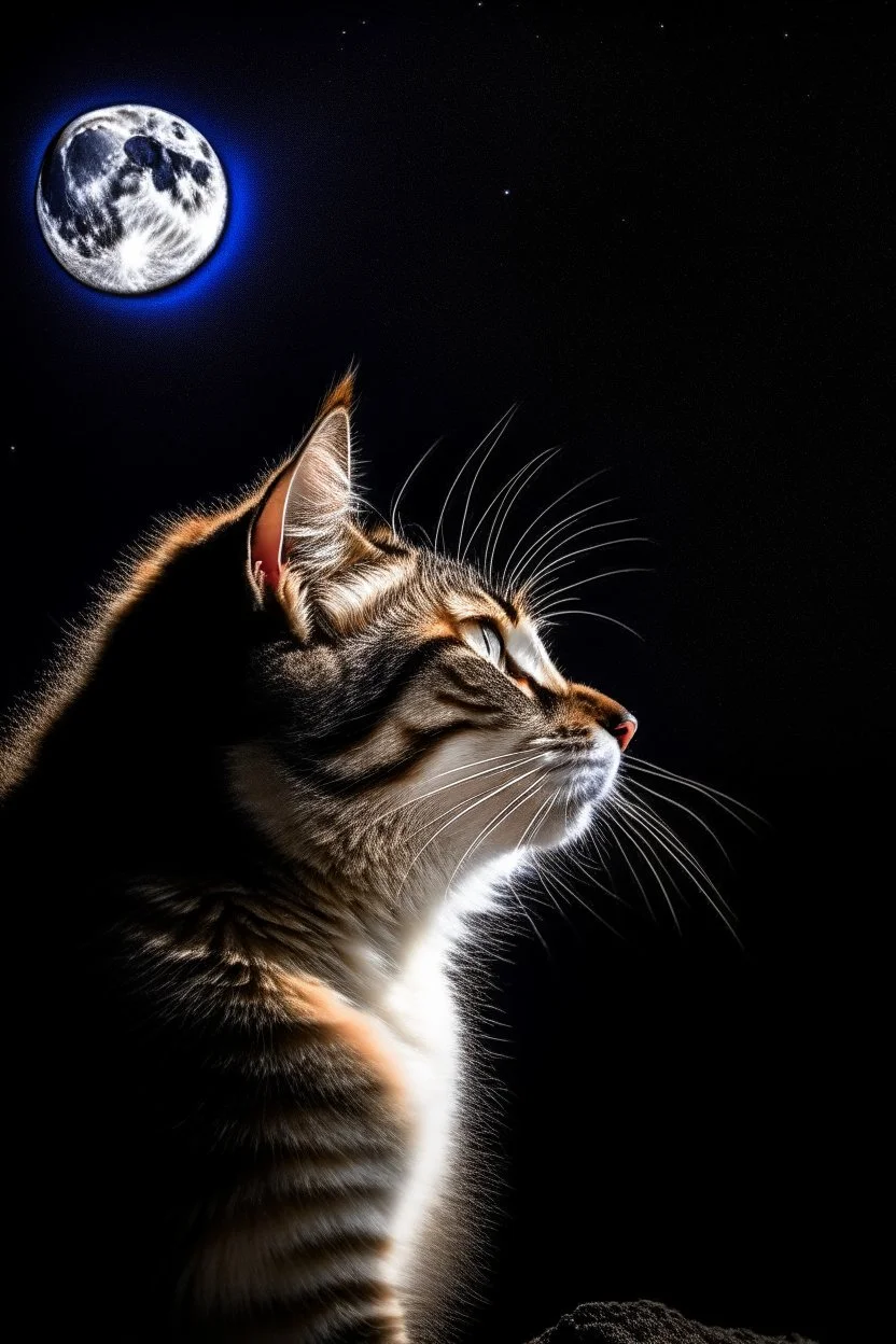 A cat staring into the moonlight sky