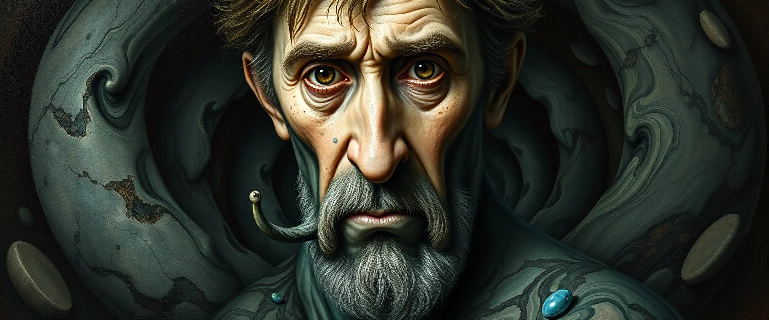 master oil painting by Rembrandt, marble madness main character portrait, a living marble in a twisted maze