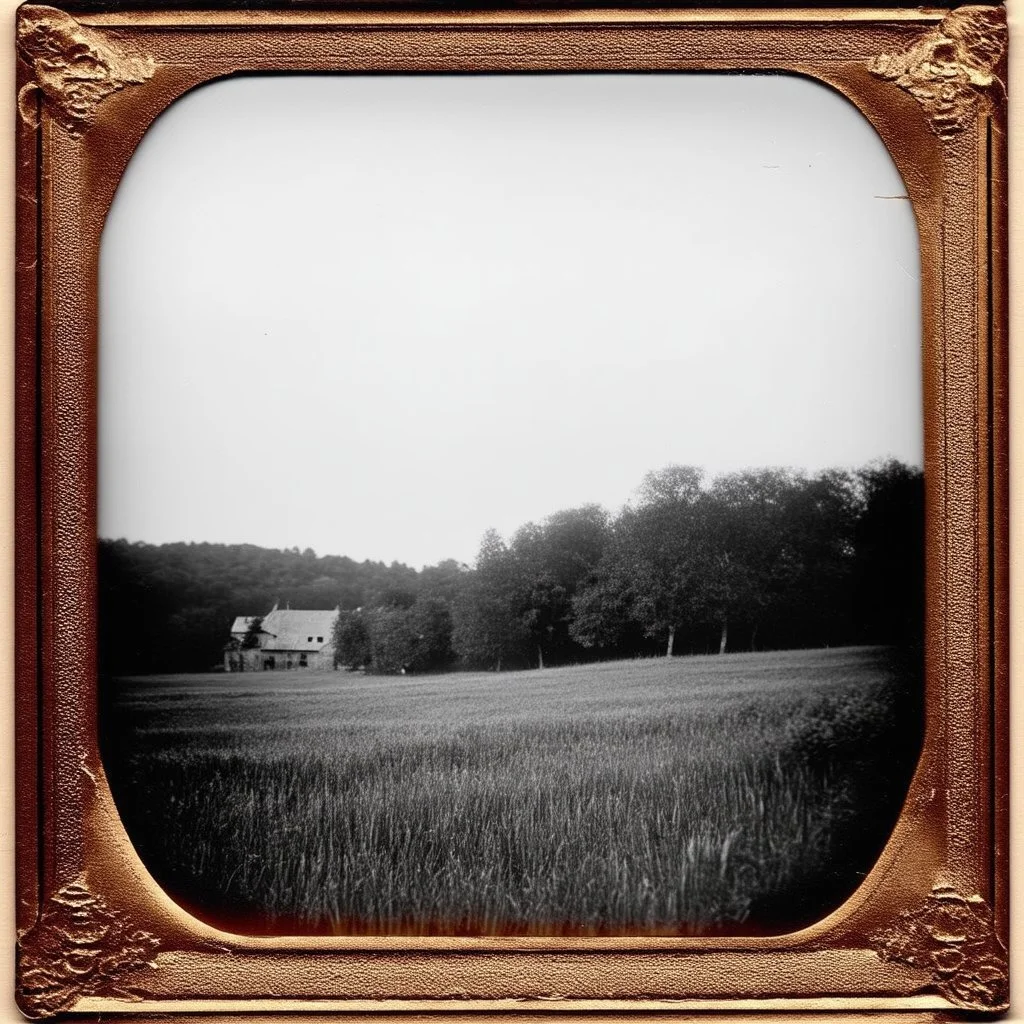 Daguerrotype frame old landscape odd creepy grey obsessive nostalgia weird old postcard landscape, cespugli, rovi