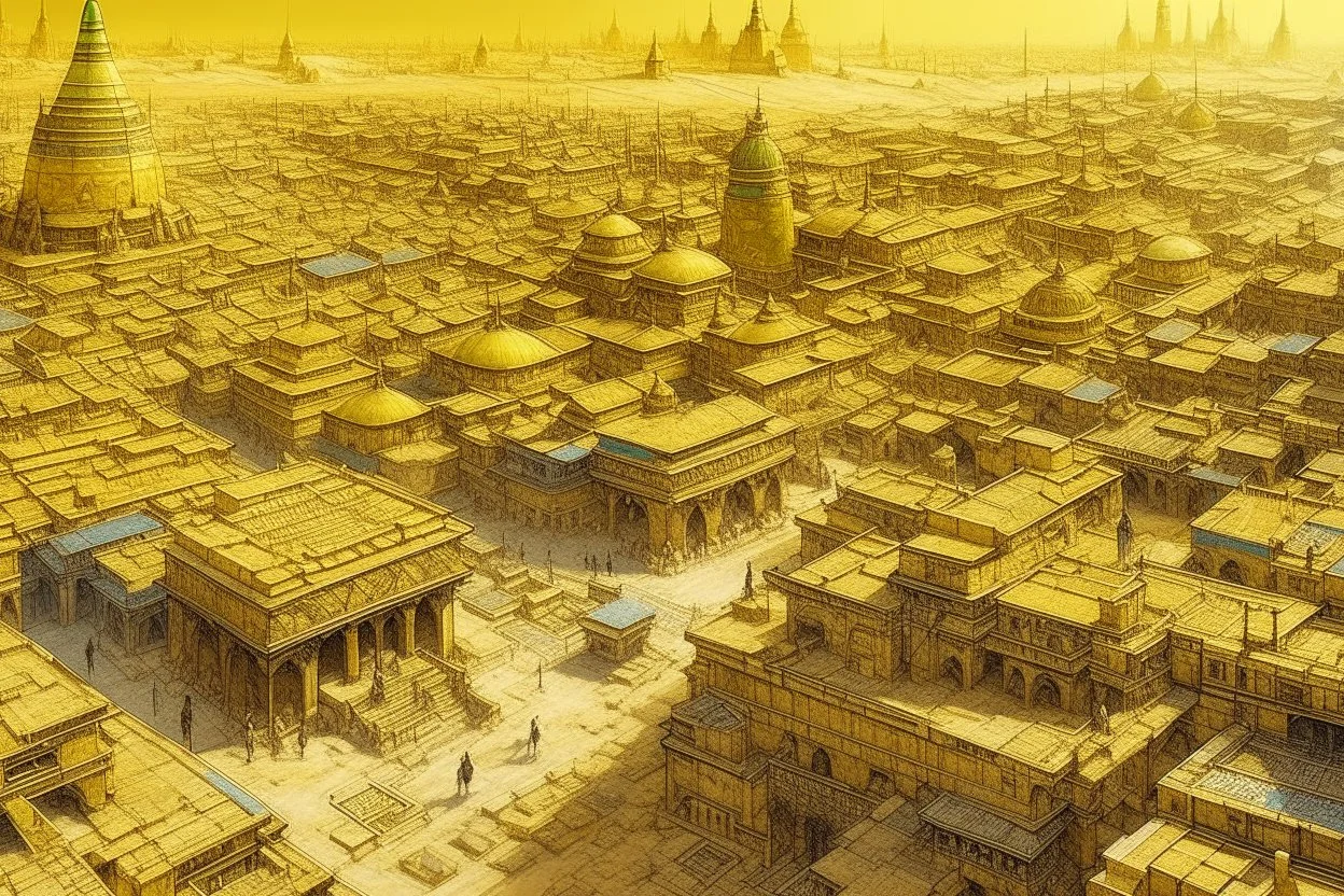 A light yellow electrical Egyptian city painted by Zhang Lu