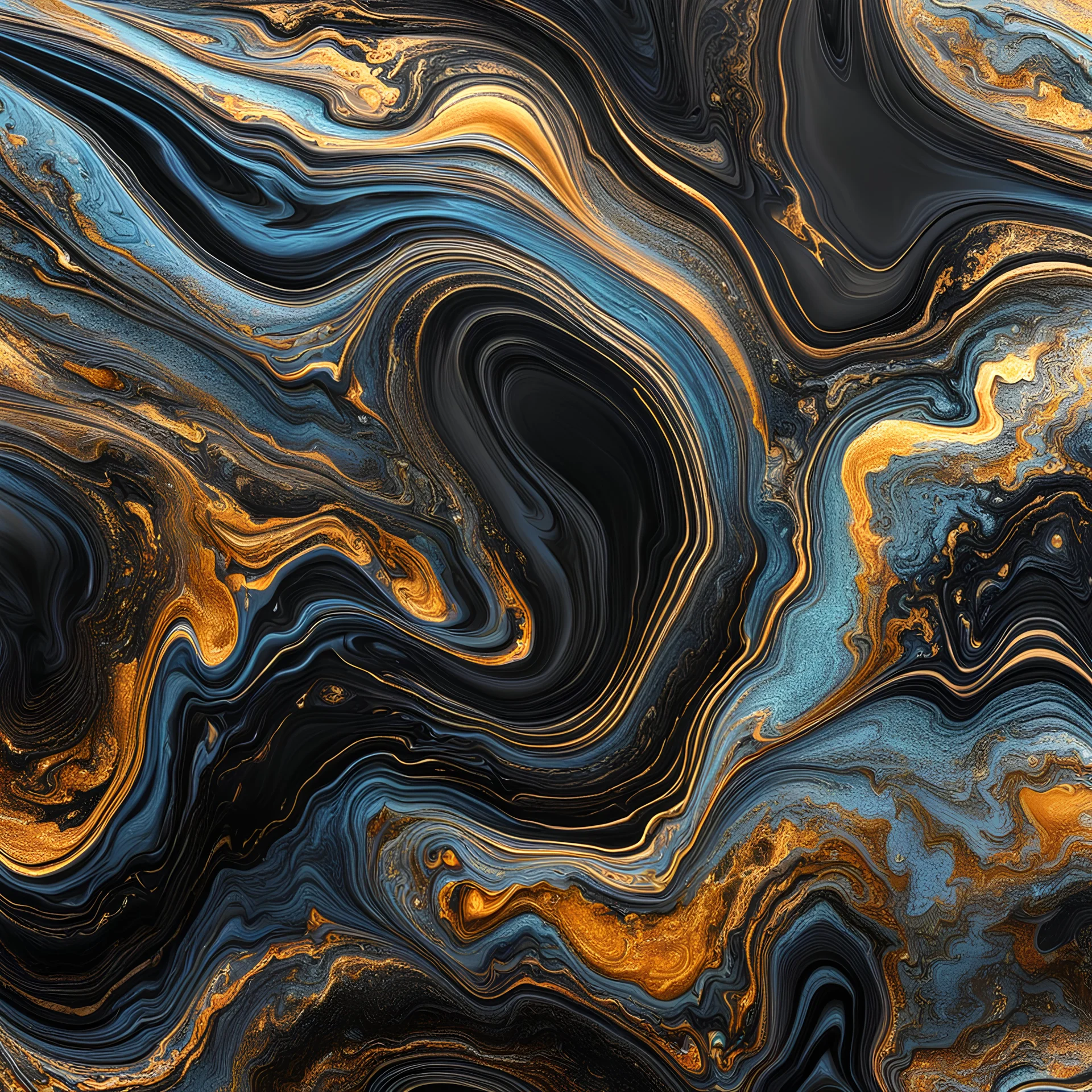 Thick marbling acrylic 3D texture. Random black light colors with bronze metal.Full HD Realistic photo rendering