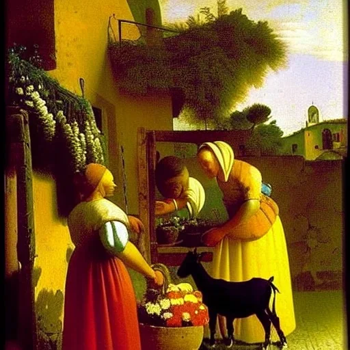 Flowers and goats bright colors Italy by Vermeer