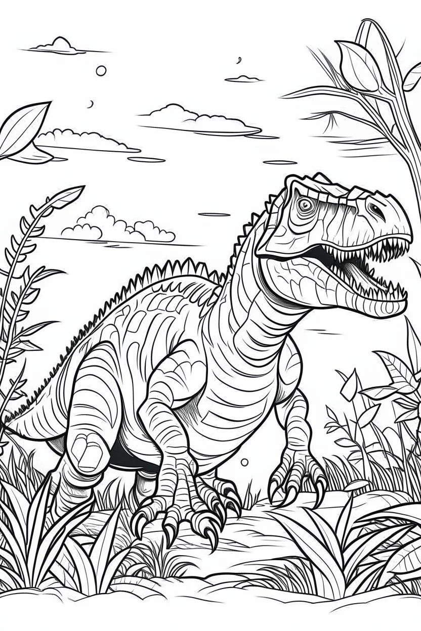 create a coloring page, white background Show a T-Rex rubbing its body against trees or rocks to leave behind scent markings and communicate its presence to other dinosaurs. the scene with earthy tones and textured patterns. ink drawing clipart, simple line illustrations, colored