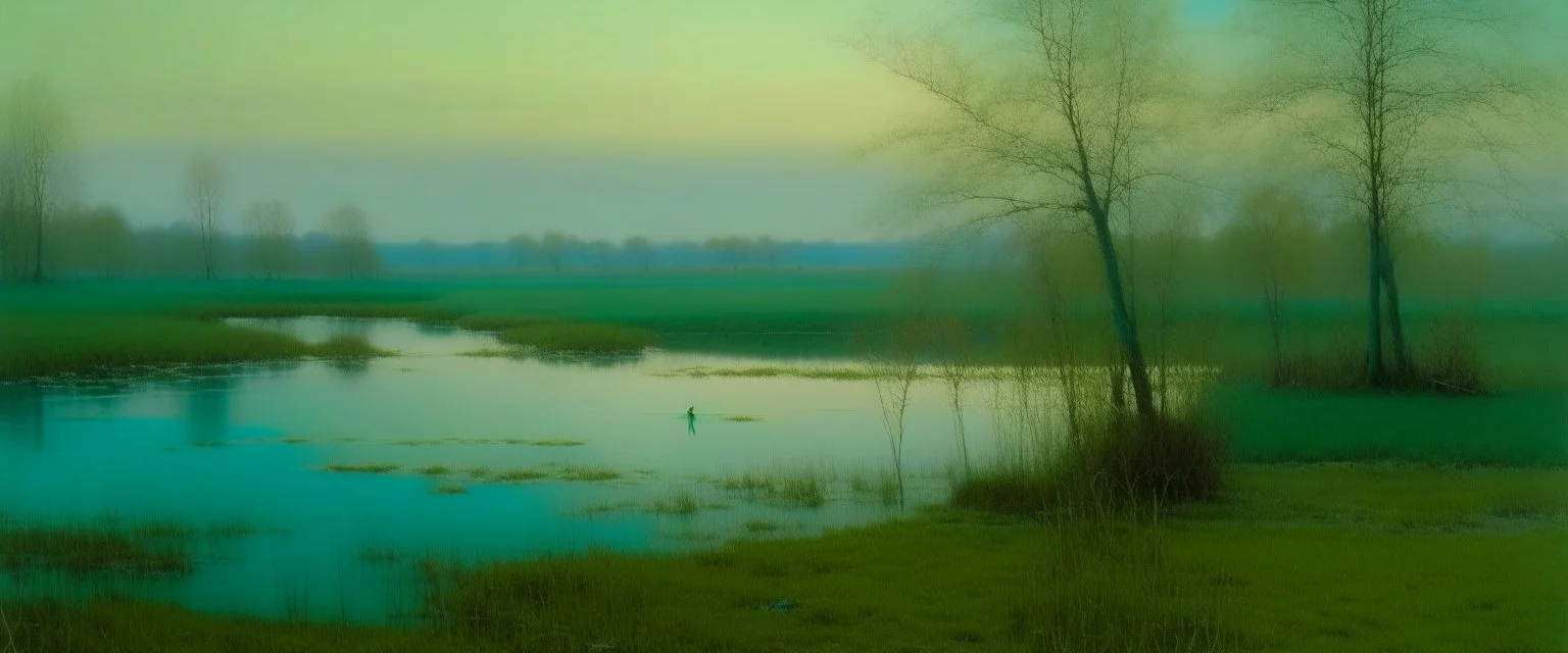 A teal serene wetlands painted by Birge Harrison