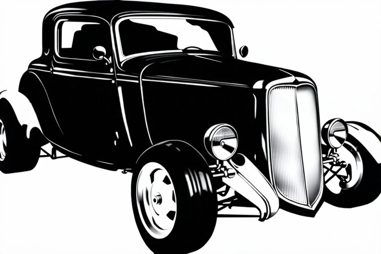 black 1932 ford hotrod, black line drawing on white, vector