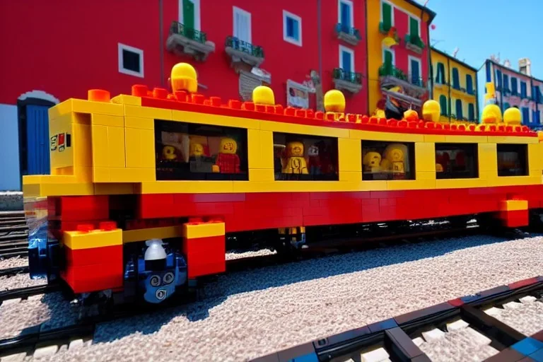 Lego close up Train in lego riomaggiore italy sea town lego