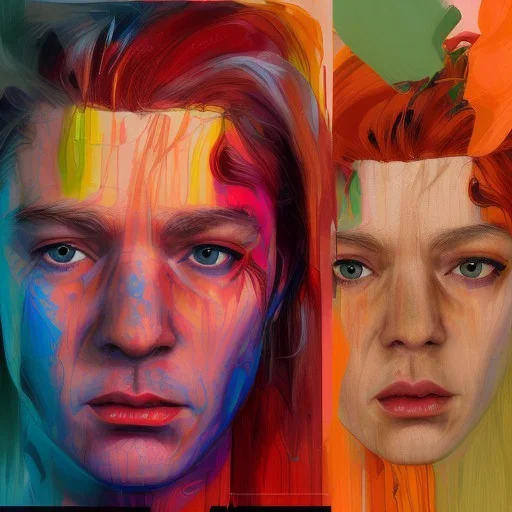 Photo of Ian Gillan , beautiful face, multi-hued red hair; in the style of martine johanna, draped in flowing fabric, ignore nsfw, colorful energetic brush strokes, realistic, sharp focus, 8k high definition, insanely detailed, intricate, elegant, art by martine johanna and artgerm