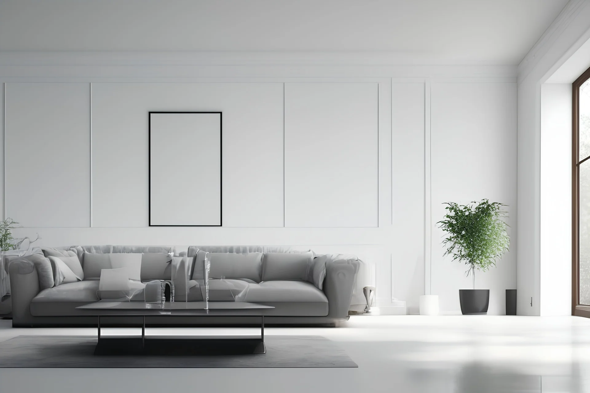 elegant, beautiful, bright hyper minimalistic interior background of living room, detailed photorealistic, aesthetic, high quality, sharp focused, 8k, UHD