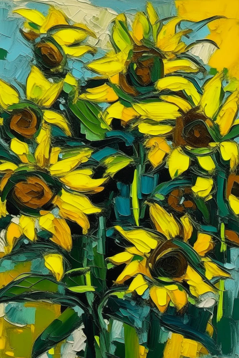Sunflowers in the style of frank Auerbach