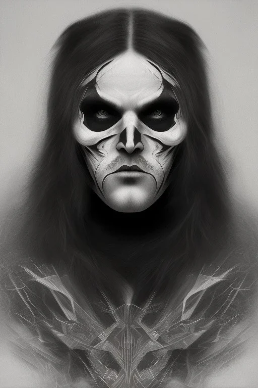 Geometric portrait of a man with black metal facepaint , looking like Abbath from Immortal