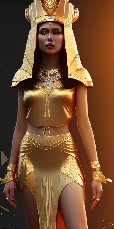 Beautiful pharaonic queen, hot pharaonic dress, clear features, too many details, 4k, 8k, portrait, 3d, fantasy, realistic, cinematic