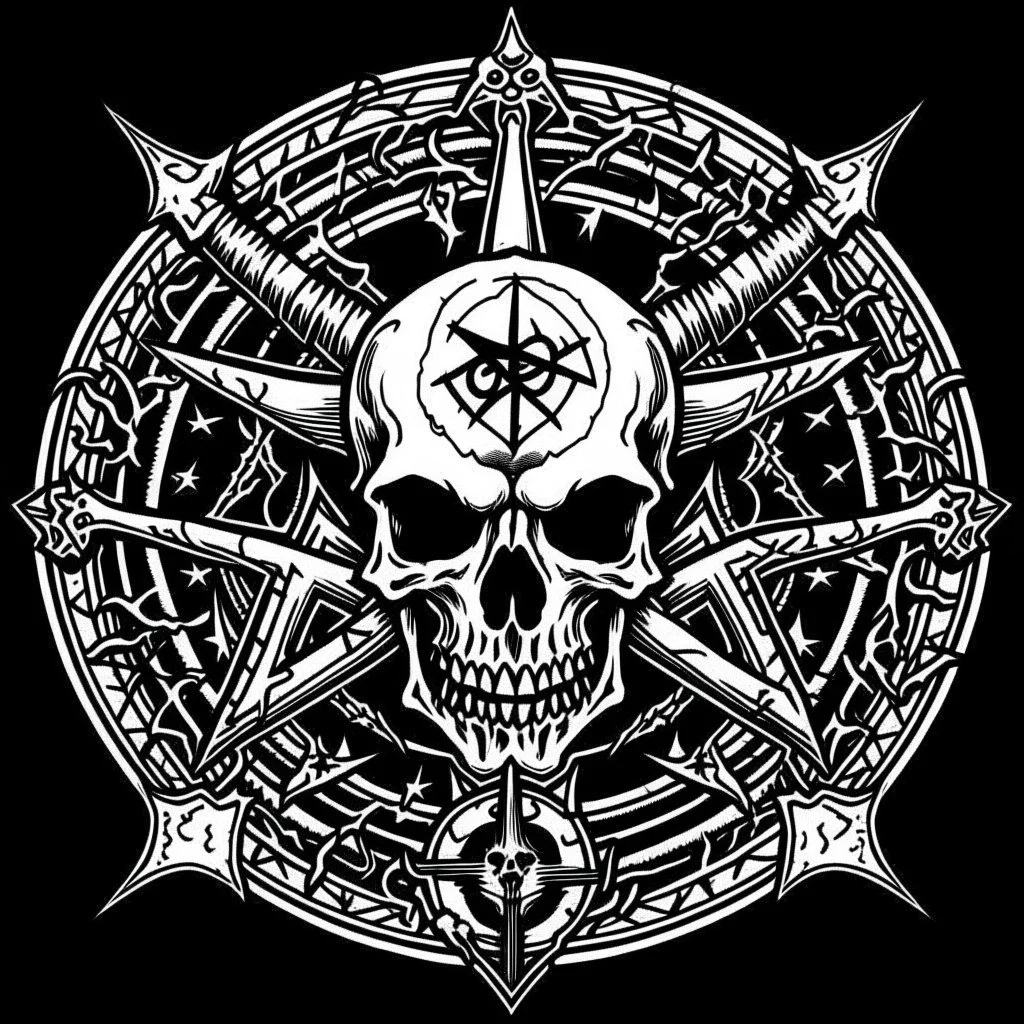 A ocultism symbol of evil, with satanism and nazi skull