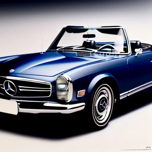 fullbody Drawing of '1969 Mercedes-Benz 280SL Roadster',intricate detail,by andrea bonelli,Kilian Eng,Ohrai,evan lee,three quarters view, toned colors,16k