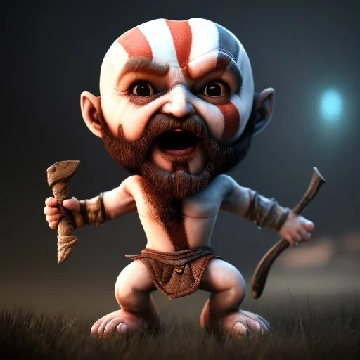 Cute baby video game god of war krotos, axe, mytology, 8k resulation, cinematic lighting, octane render, unreal engine 5