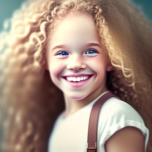 A cute little girl, curly blonde hair, the look on her smiling face.