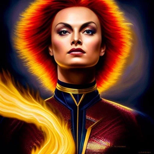 Ultra detailed fullbody Portrait in oil on canvas of Dark Phoenix ,extremely detailed digital painting, extremely detailed face,crystal clear Big Glowing eyes, mystical colors ,perfectly centered image, perfect composition, rim light, beautiful lighting, 8k, stunning scene, raytracing, anatomically correct, in the style of robert e howard and Ken Kelley and Ohrai Noriyoshi and Simon Bisley and tomzj1