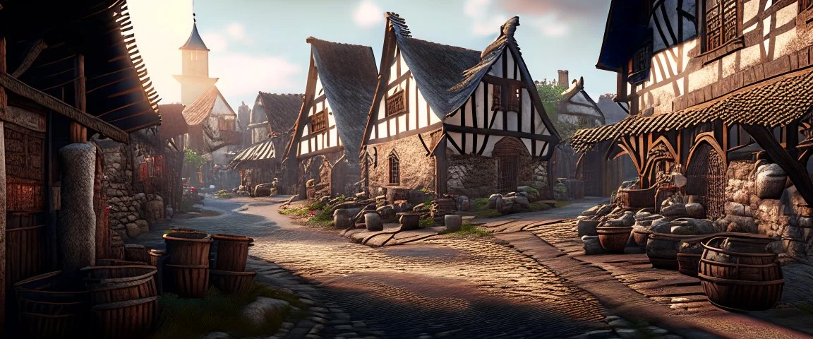 typical town during the iron age realistic, photorealistic, natural lighting, very detailed complex picture sharp intricate details HDR 4k Unreal Engine Octane