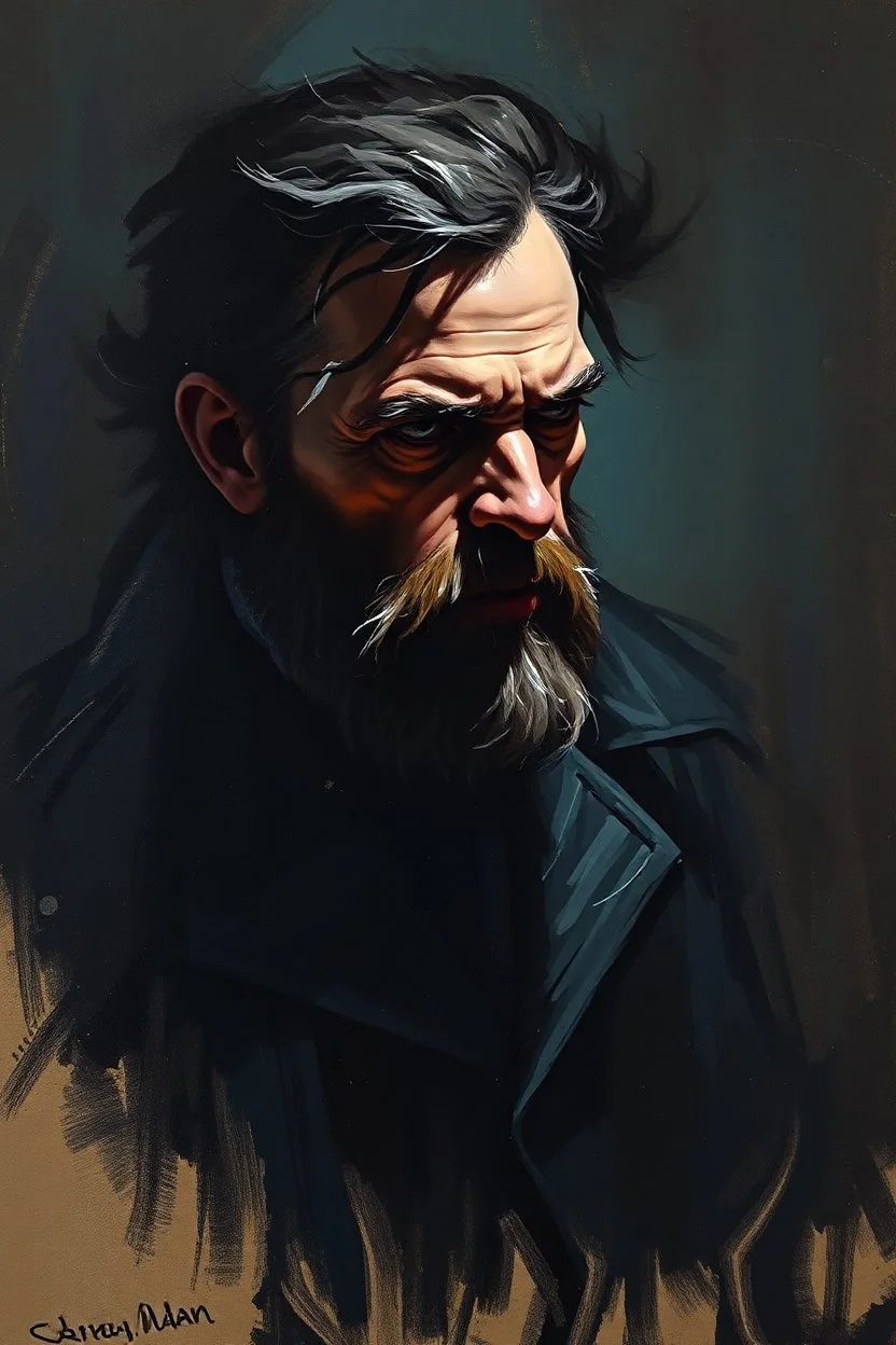 Beautiful Impressionist painting of a dark dramatic character, Fusion between Jeremy Mann and Marta Dahlig and Daniel F Gerhartz, Annie Leibovitz, Long shot –v 4