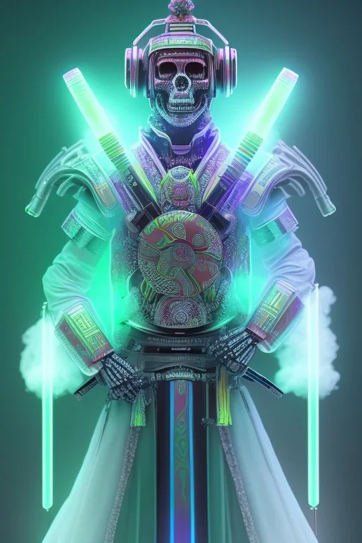 Futuristic Neon crystal skeleton samurai smoke