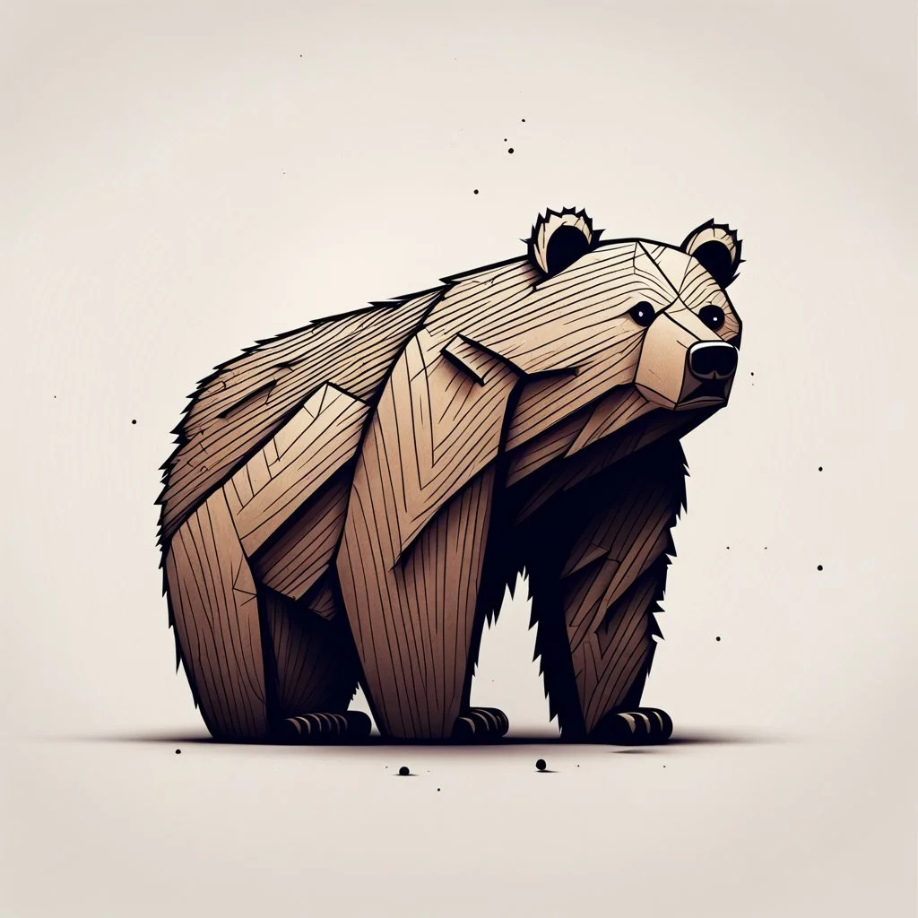 combine textured log with shape of a bear, graphic style, minimalistic,clean