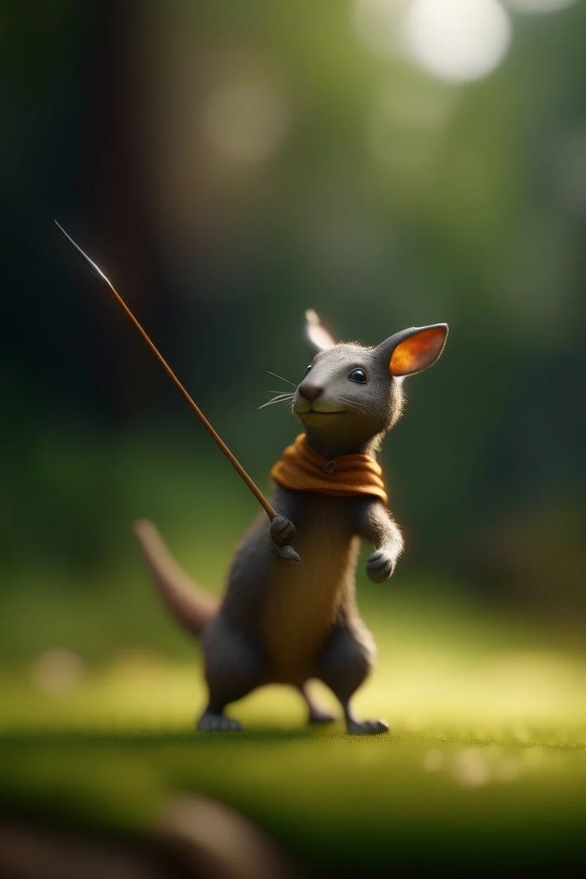 portrait of wallaby elf training spear throwing, bokeh like f/0.8, tilt-shift lens 8k, high detail, smooth render, down-light, unreal engine, prize winning