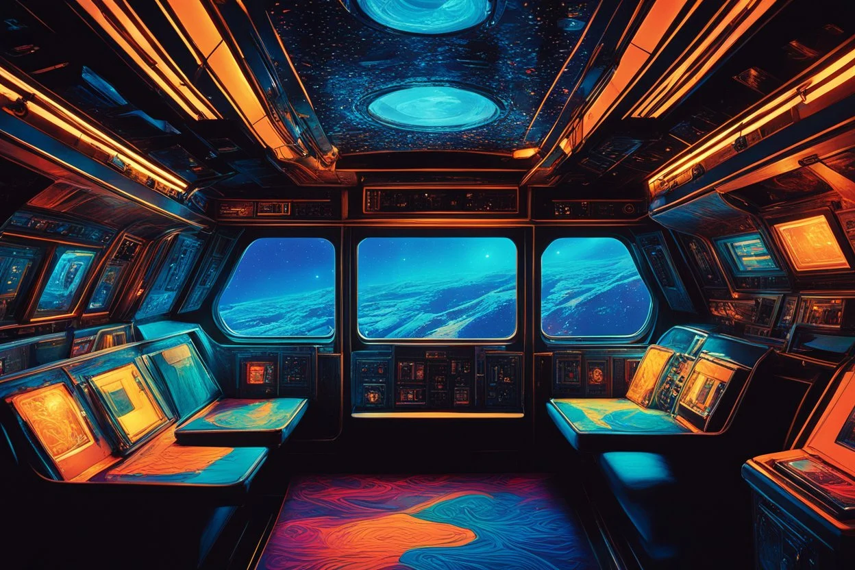 (Artwork Style: A hyper-detailed, high-contrast digital photograph with heavy film grain, crossed with the intense, saturated colors of 1970s psychedelic pulp art (like Philippe Druillet meets Helmut Newton)). A tight, intimately framed close-up shot inside the dimly lit, claustrophobic crew cabin of the USS Voyager. The air is thick, hazy with floating holographic motes and the sweet, dizzying scent of exotic alien perfume. The scene is experienced from a first-person perspective, or perhaps t