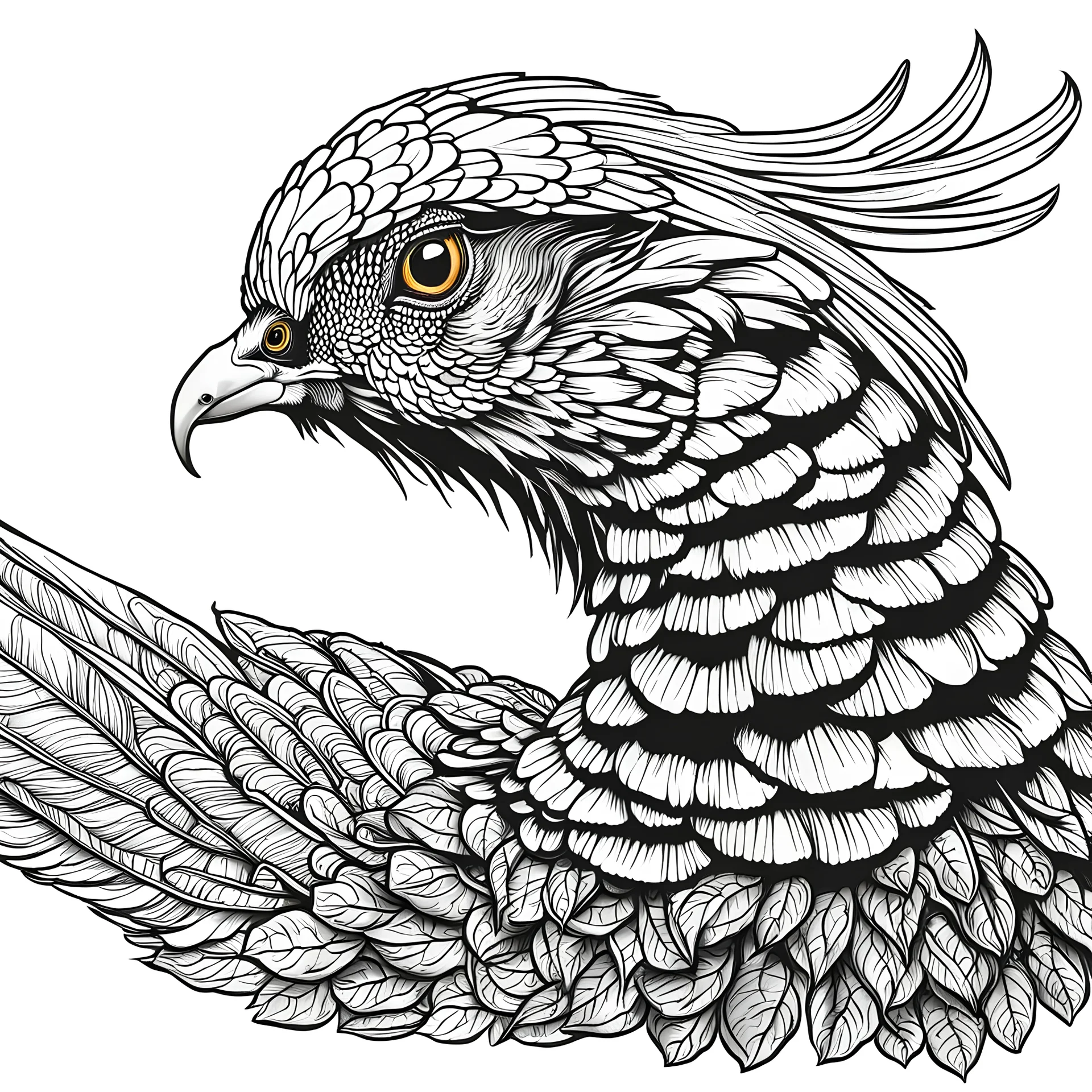 create a coloring book page of a realistic golden phesant , high contrast, easy to color, black and white, vector,