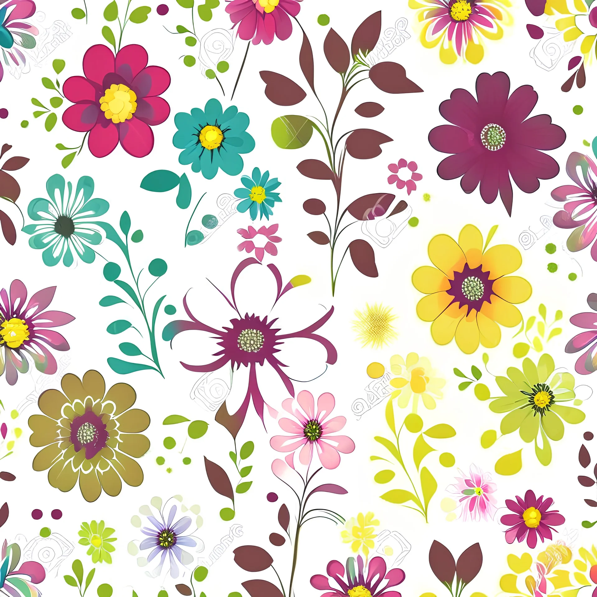 Seamless colourful floral design paper white background